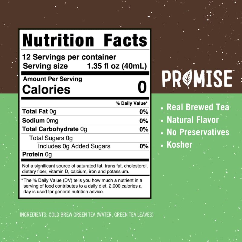 Promise Green Tea nutrition and ingredient panel