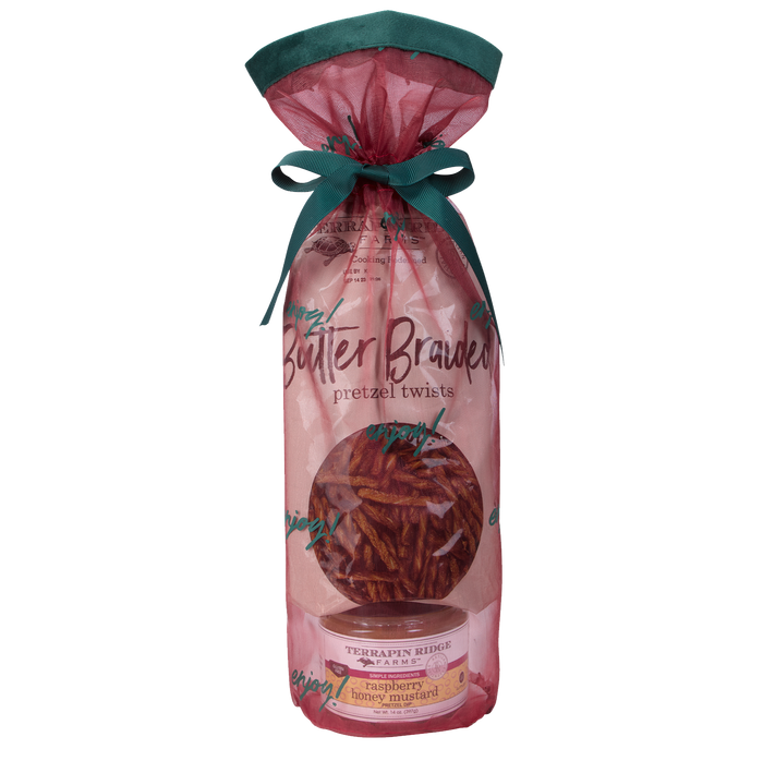 Holiday Grab and Go Gift Set with Raspberry Honey Mustard and Braided Pretzel Twists – product photo