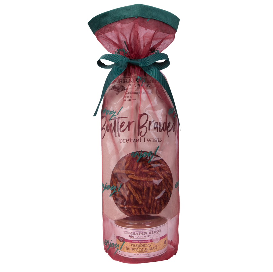 Holiday Grab and Go Gift Set with Raspberry Honey Mustard and Braided Pretzel Twists – product photo