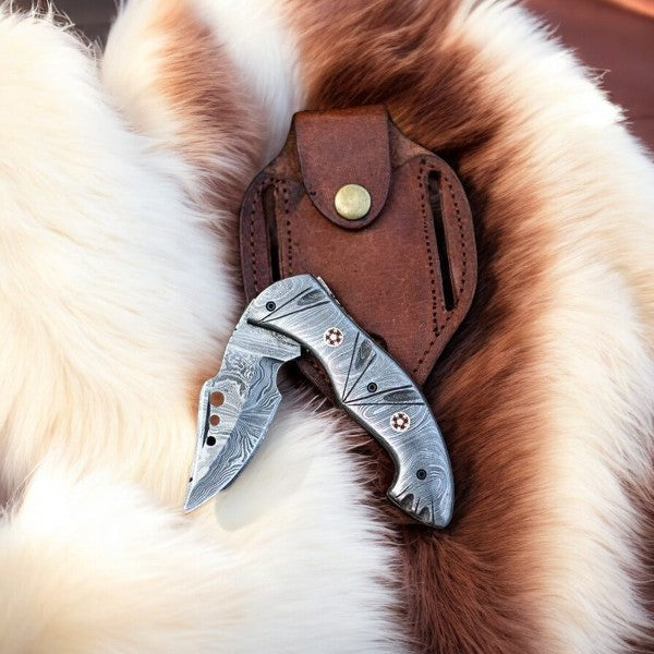 Custom Handmade Damascus Pocket Knife – 3" Blade