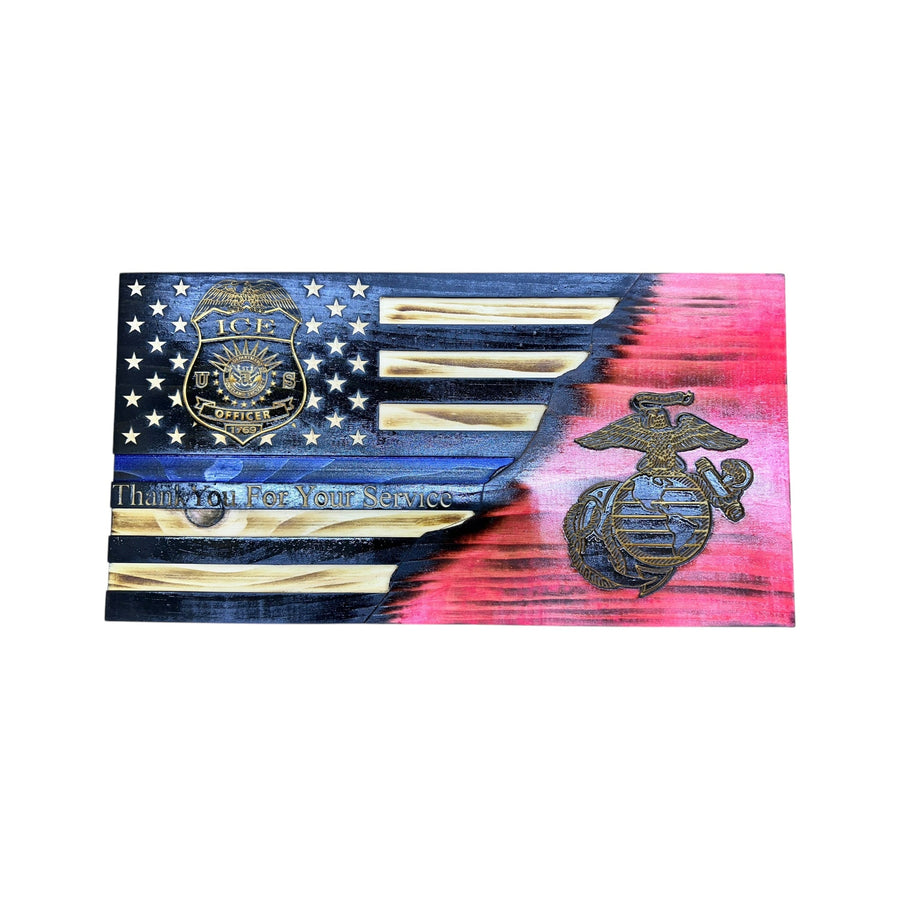 Personalized Split Wooden American Flag with Engraved Badge — product photo 9