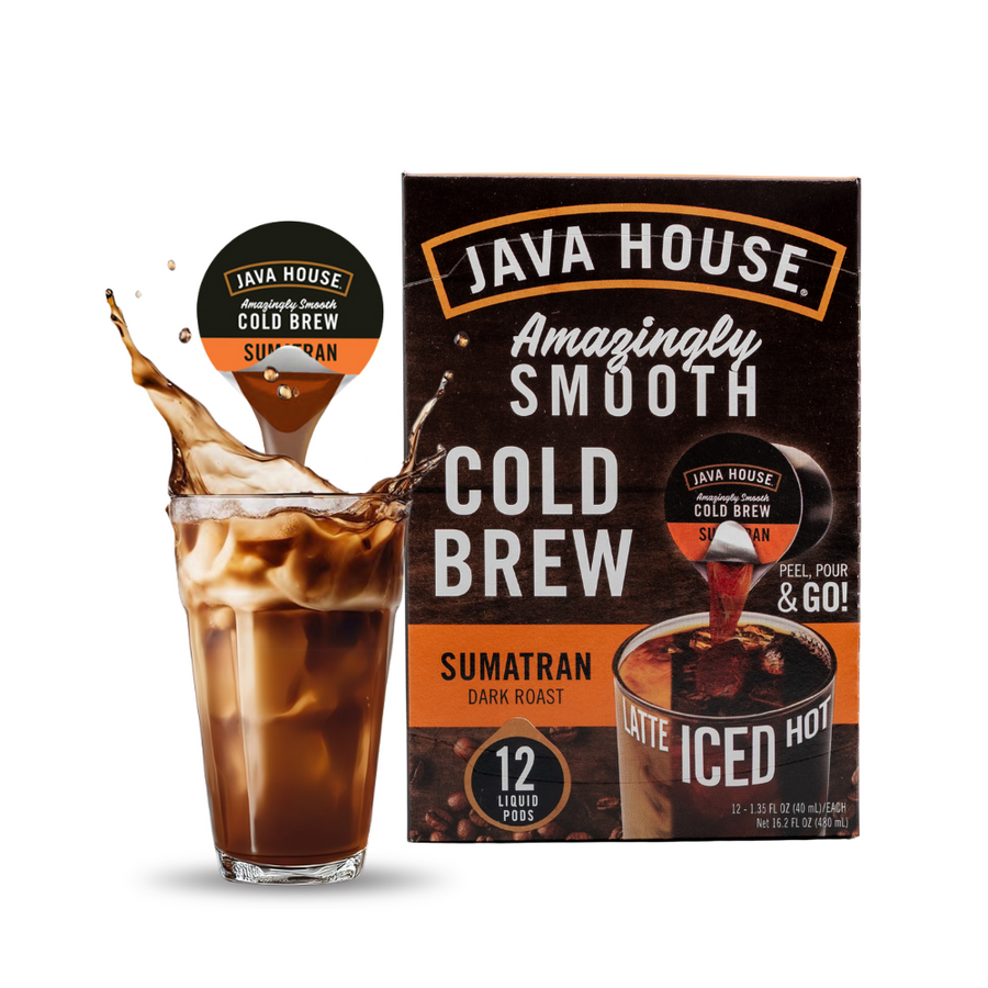 Sumatran coffee carton and pod with iced drink