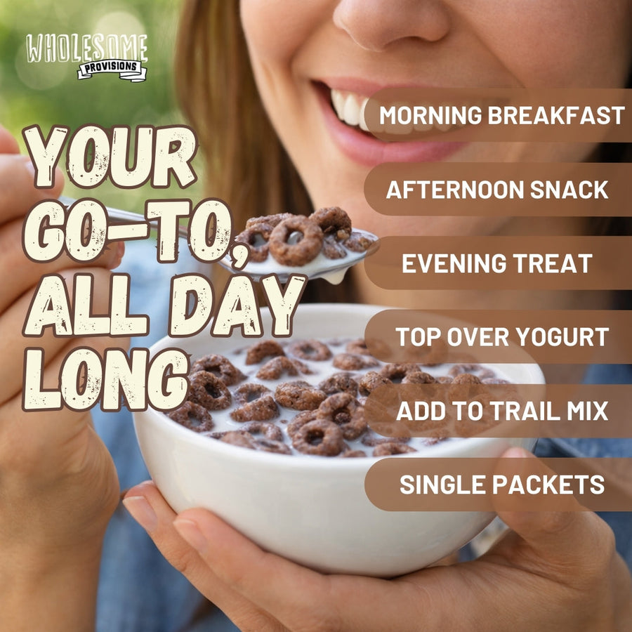 Cocoa Protein Cereal: person holding a cereal bowl.