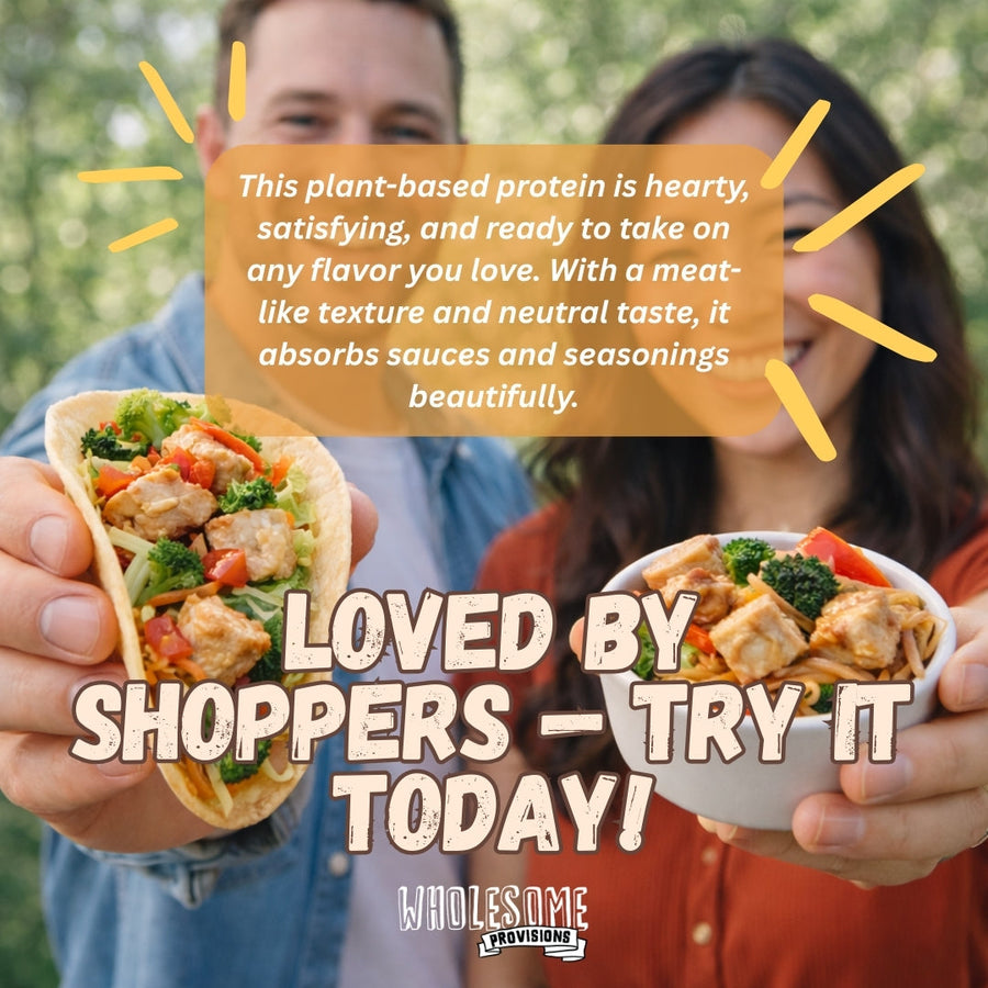 Just Like Chicken Vegan Soy Protein: people holding prepared wraps.