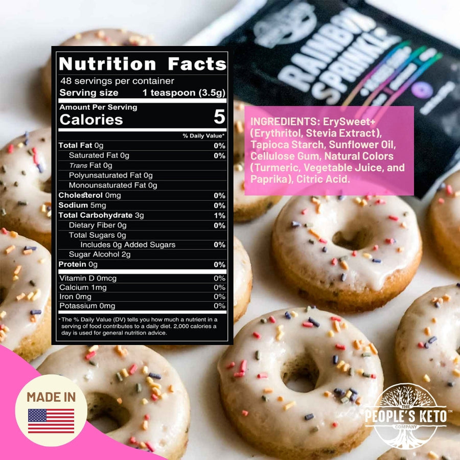 Rainbow Keto Sprinkles: Nutrition Facts and ingredient graphic.