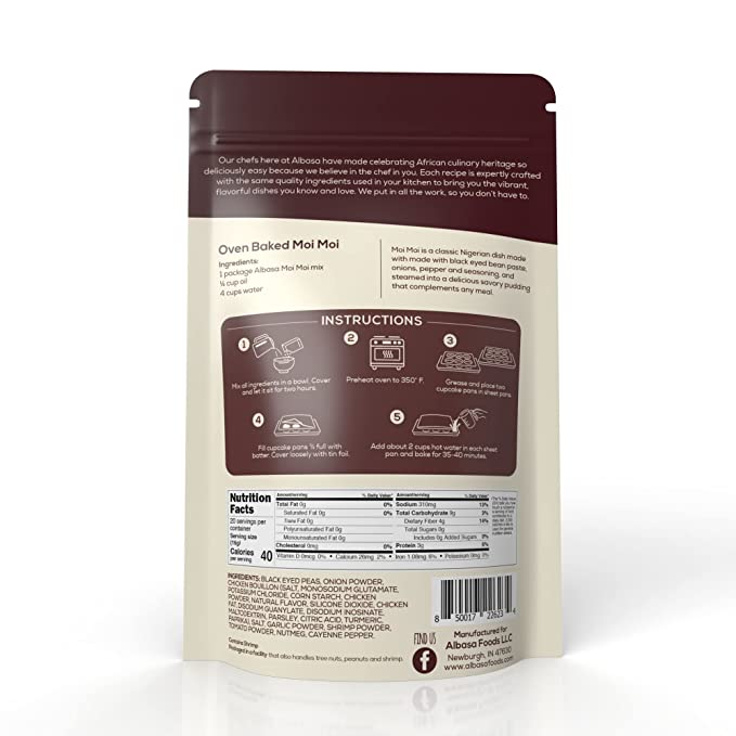 Moi Moi mix back label with oven-baking directions and ingredients