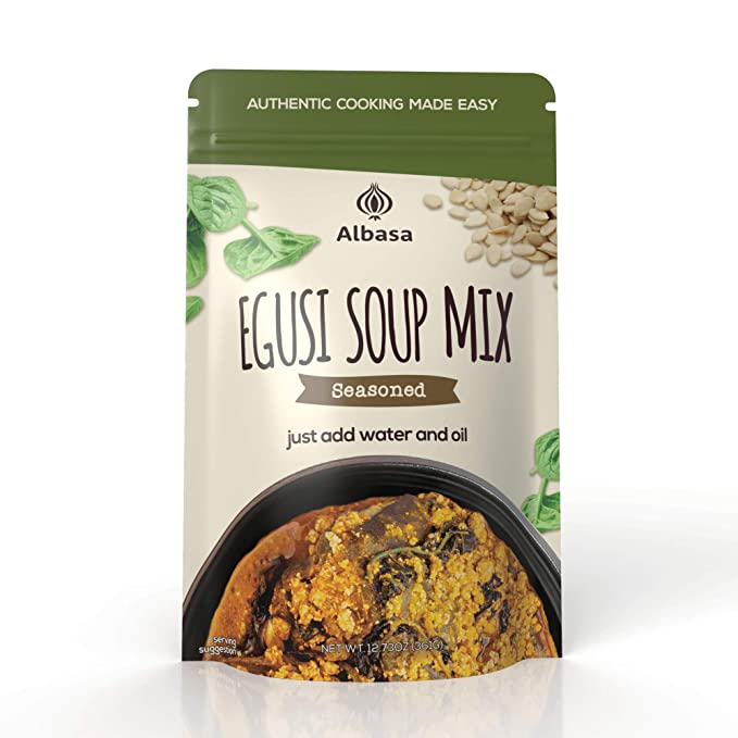 Seasoned Egusi soup mix pouch, front label