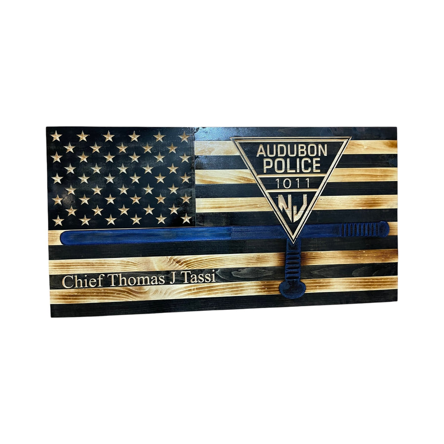 Thin Blue Line wooden flag
