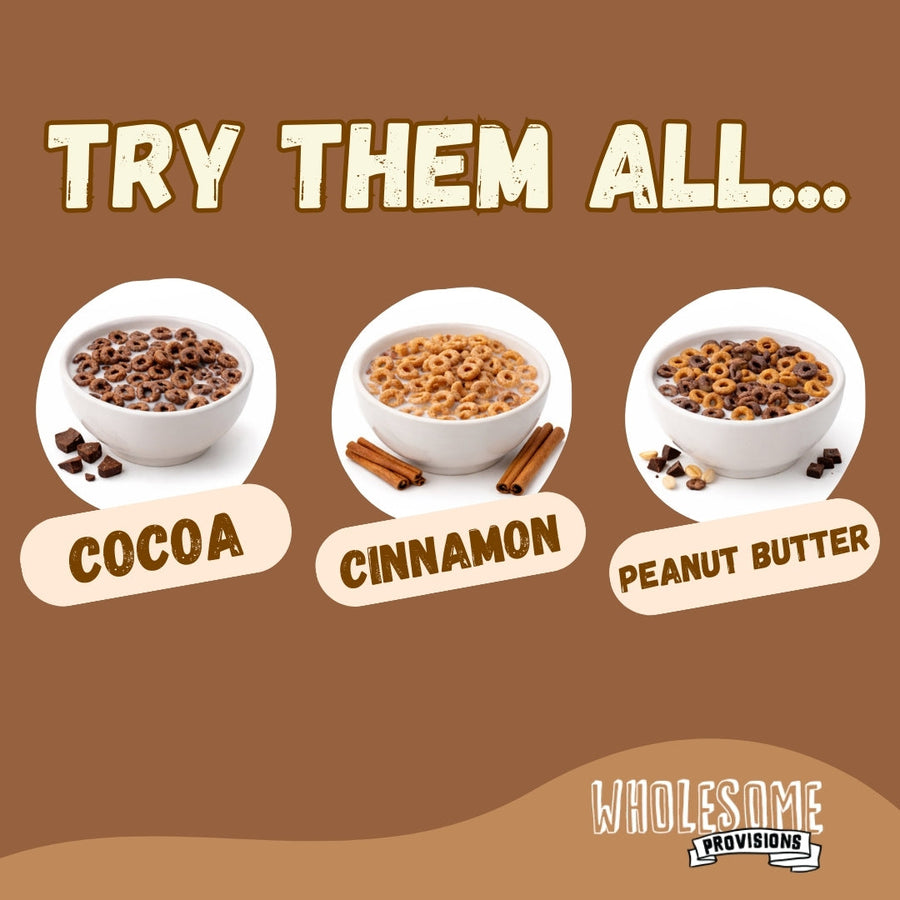 Cinnamon Protein Cereal: flavor range graphic.