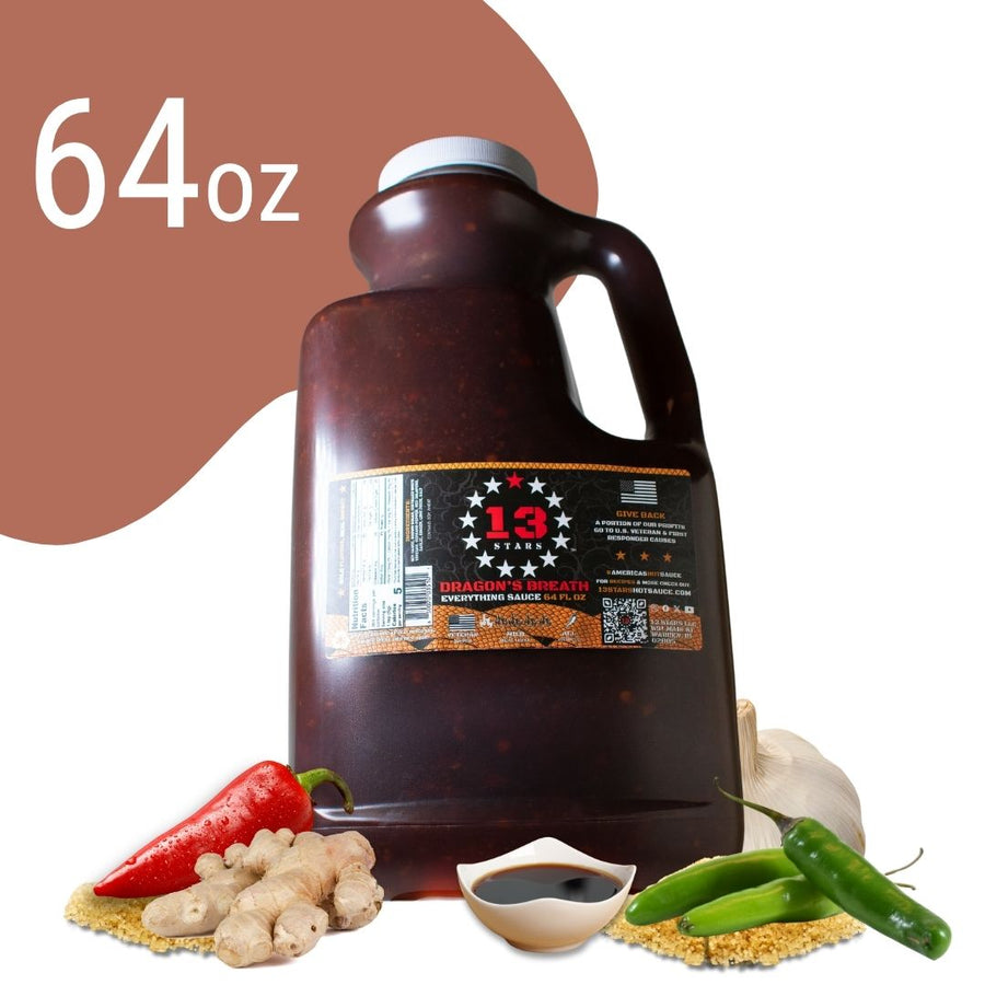 Dragon’s Breath 64 oz sauce jug with peppers, ginger and soy sauce