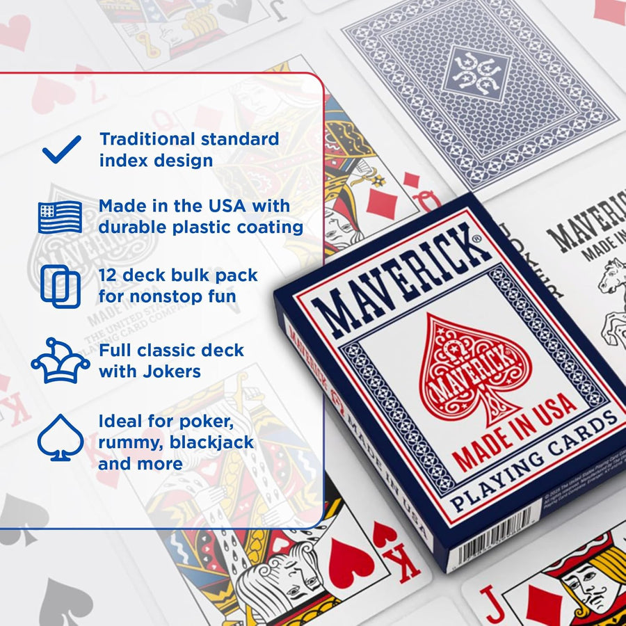 Maverick standard-index product graphic showing a twelve-deck pack