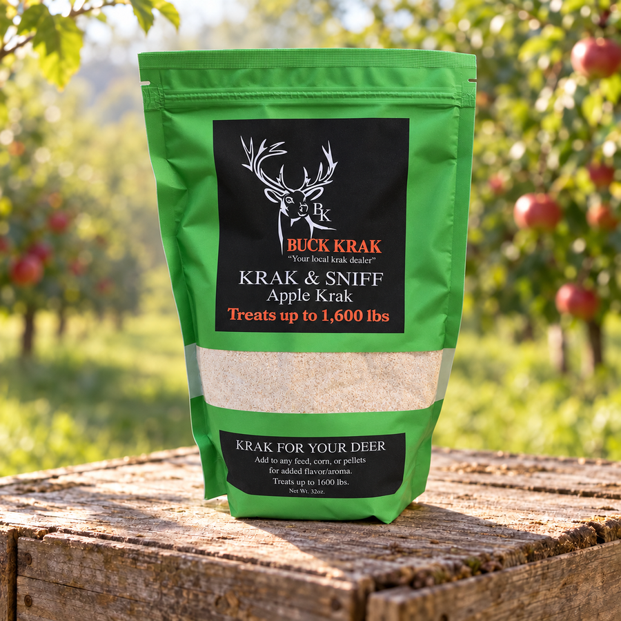 Apple Krak & Sniff 32 oz wildlife feed enhancer in a green pouch