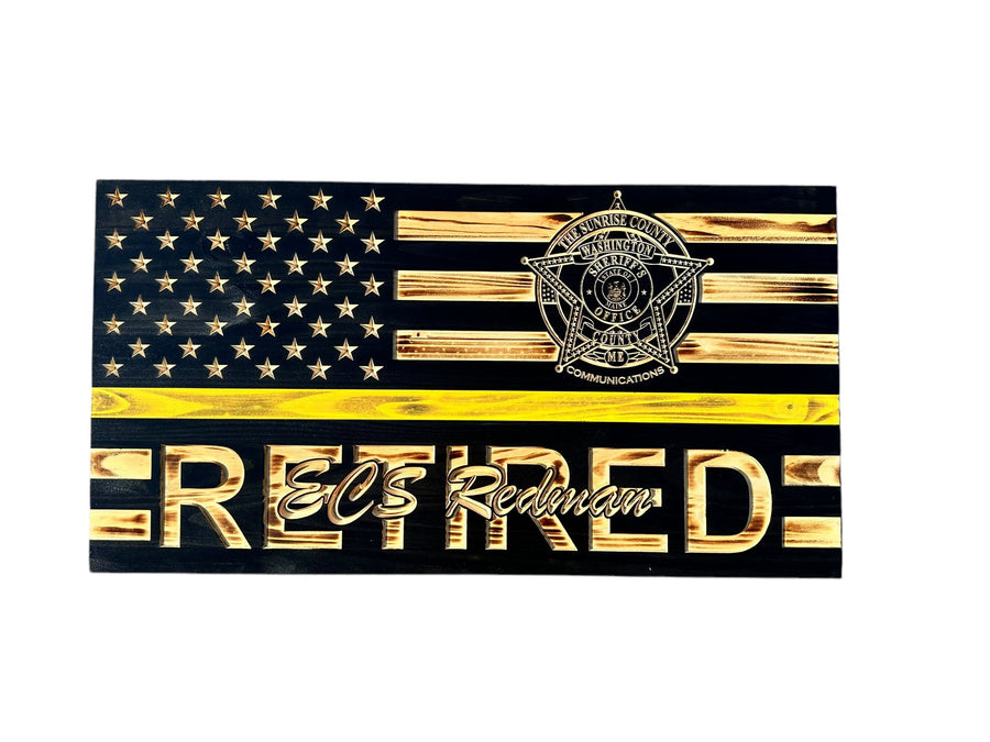 Personalized firefighter retirement wooden American flag gift