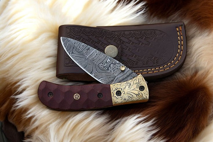 Handmade Damascus Pocket Knife with Micarta Handle