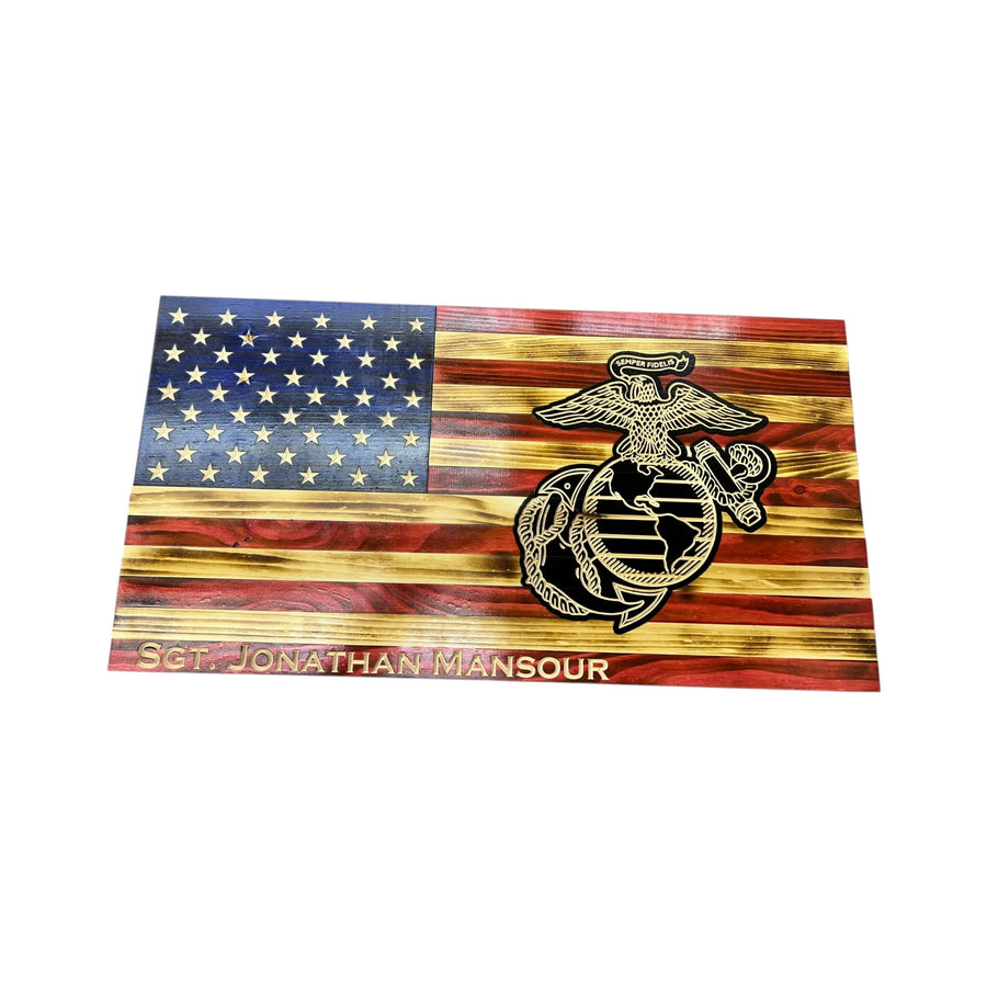 Personalized Marine Corps Wooden American Flag — product photo 3