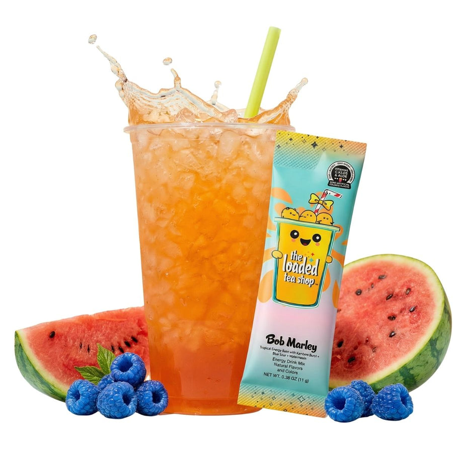Bob Marley loaded tea mix in sour blue, watermelon and rainbow candy flavor