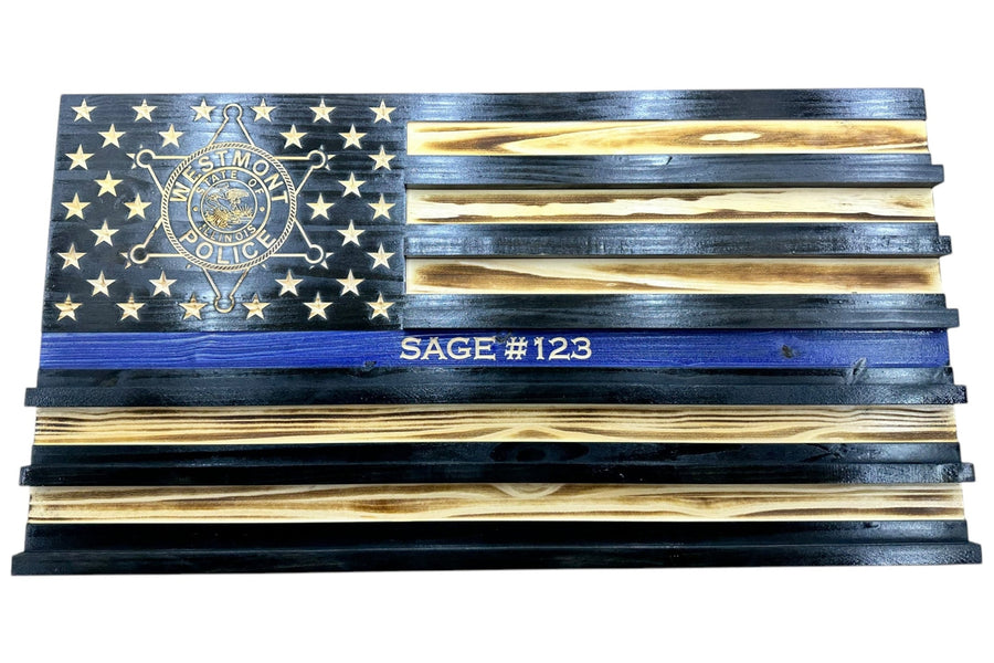 Personalized Wooden American Flag Challenge Coin Display