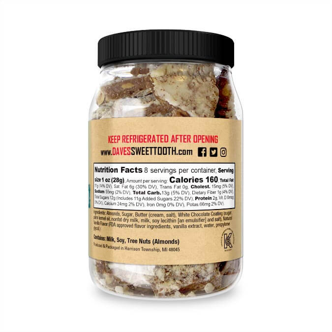 White Chocolate Vanilla Bean Toffee — back or label view