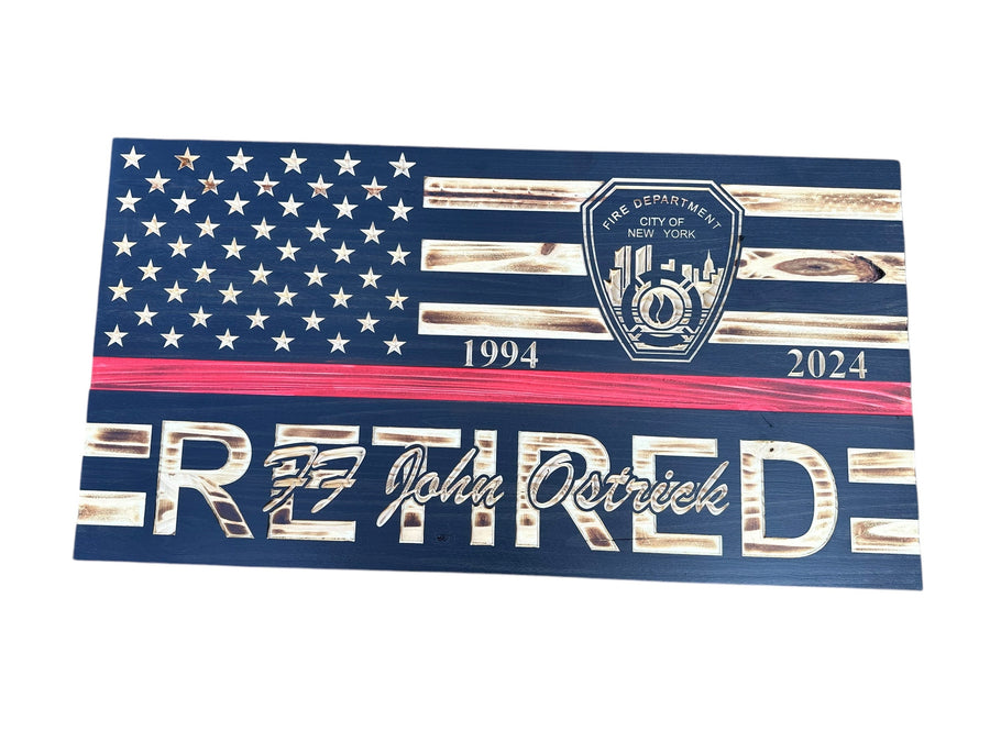 Personalized firefighter retirement wooden American flag gift
