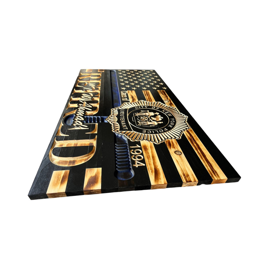 Personalized Thin Blue Line Wooden Police Flag with Baton & Badge — product photo 8