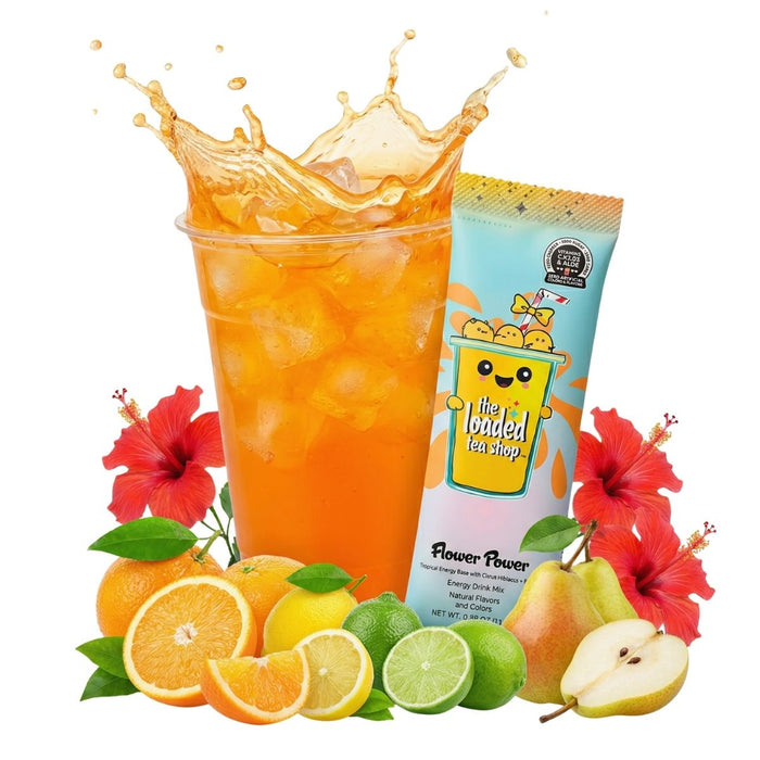 Flower Power loaded tea mix in citrus hibiscus and pear flavor