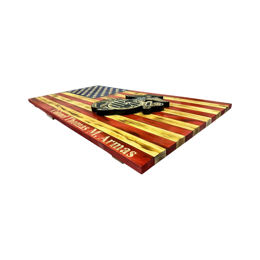 Wooden American flag with Marine service personalization