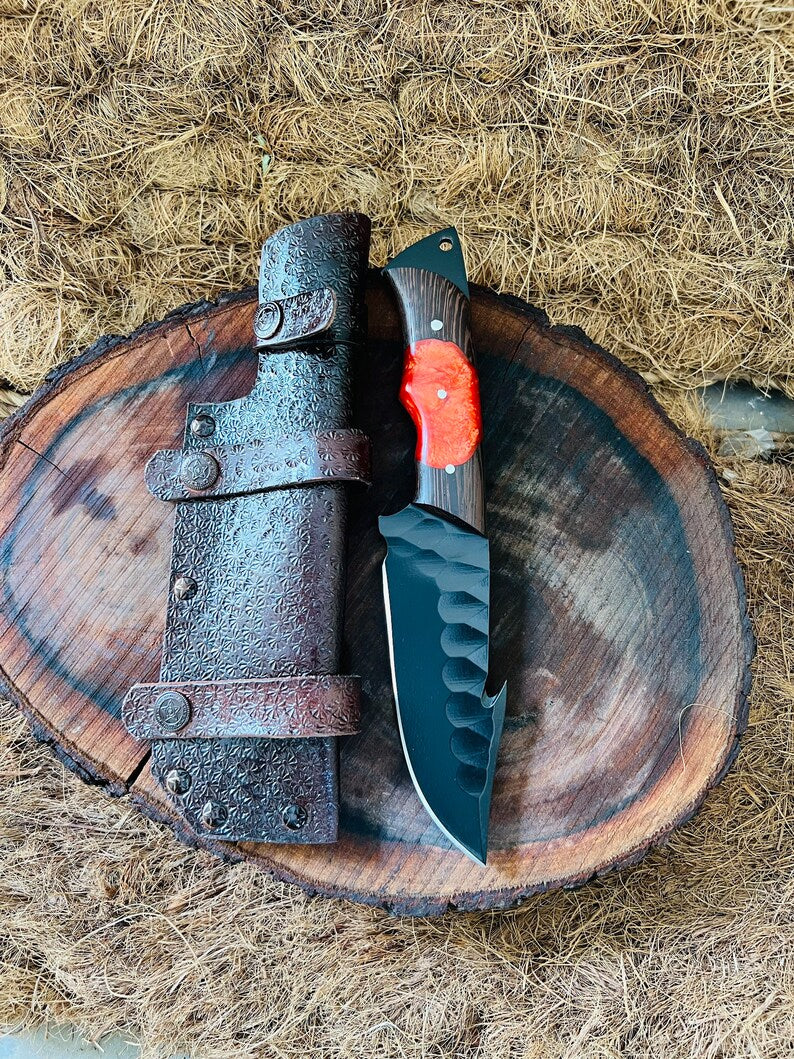 Hunting Skinning Knife – 10" J2 Steel Blade with Wangi/Resin Handle & Leather Sheath