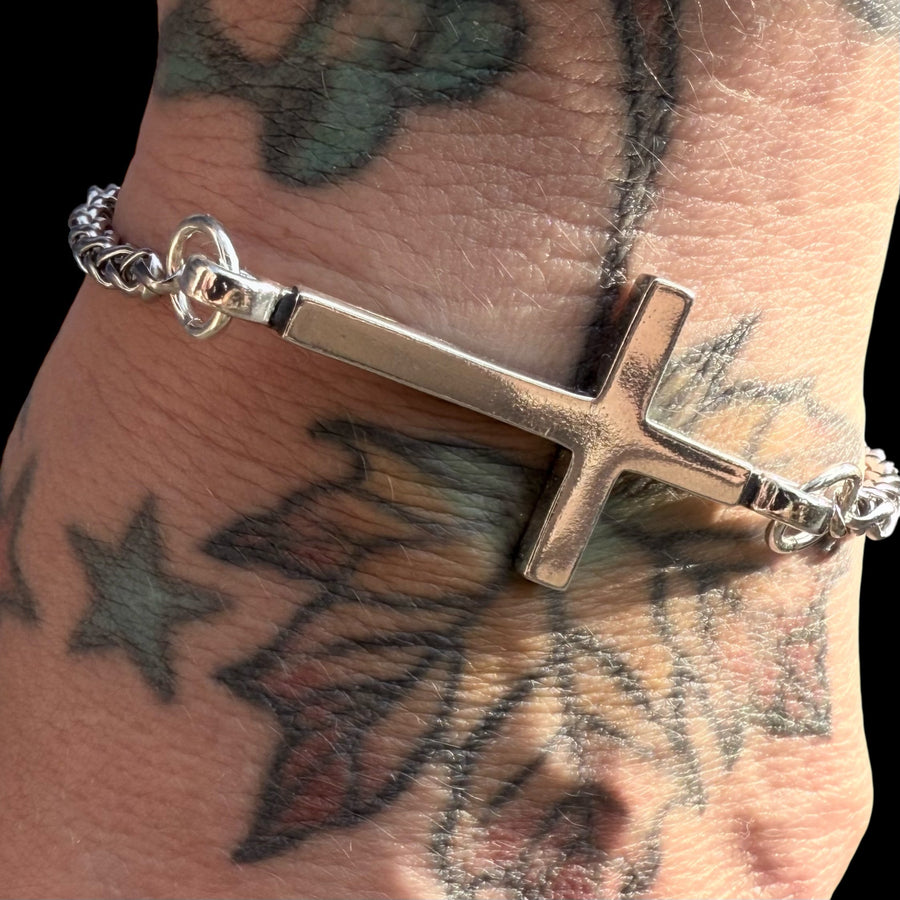 Close view of the Classic Cross bracelet on a wrist