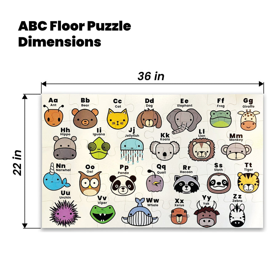 ABC Animal 40-Piece MDF Floor Puzzle, 36 × 22 in. with dimension annotations