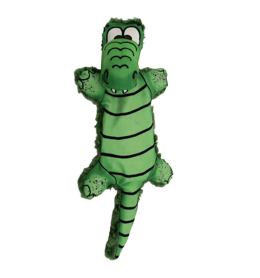 Allie Gator green plush alligator dog toy viewed from the front