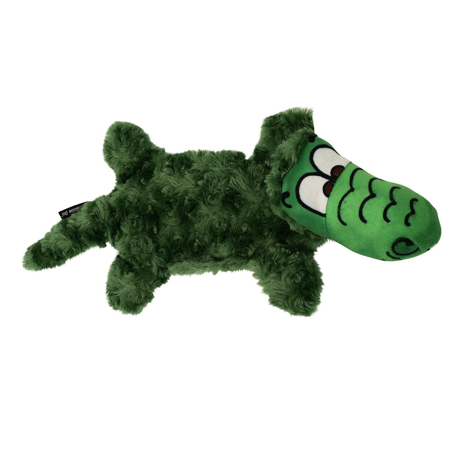 Back of the green Allie Gator plush alligator dog toy