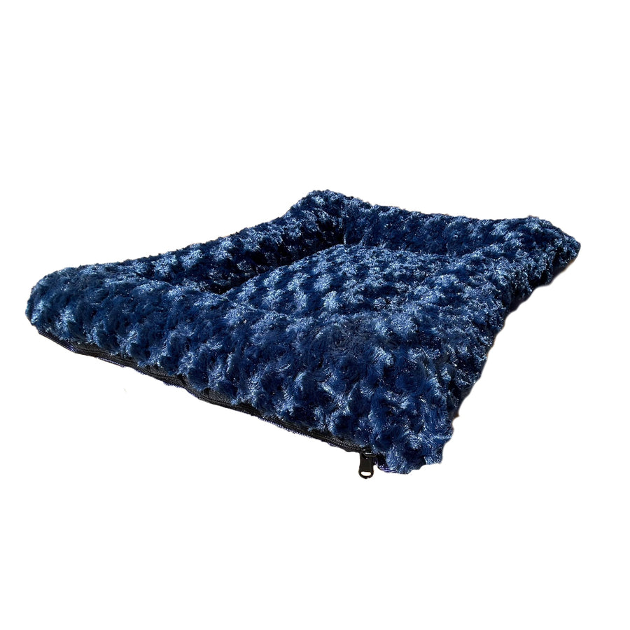 Midnight blue Cloud Furvana rectangle bolster dog bed, angled view