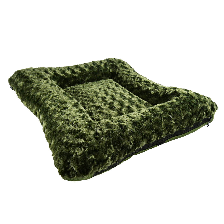 Olive Cloud Furvana rectangle bolster dog bed, angled view