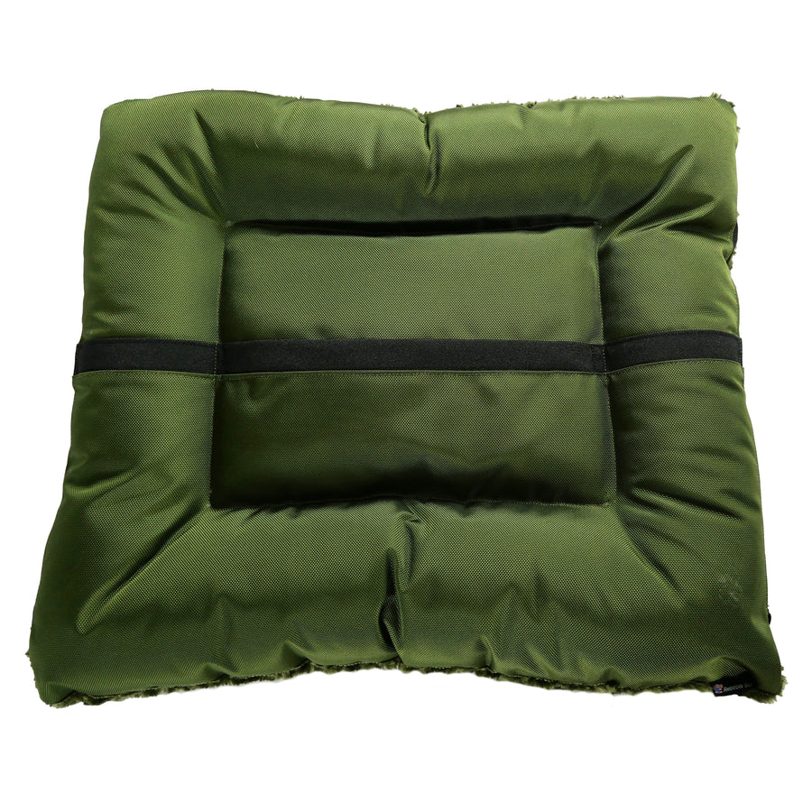 Bottom of olive Cloud Furvana rectangle dog bed showing non-skid strip