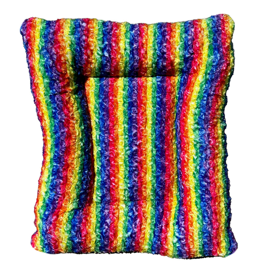 Rainbow Cloud Furvana rectangle bolster dog bed viewed from above