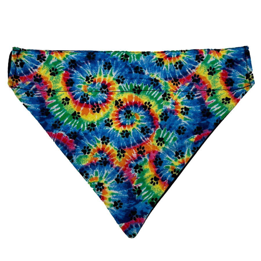 Slip-on dog bandana with colorful Paw Swirl Tie Dye print