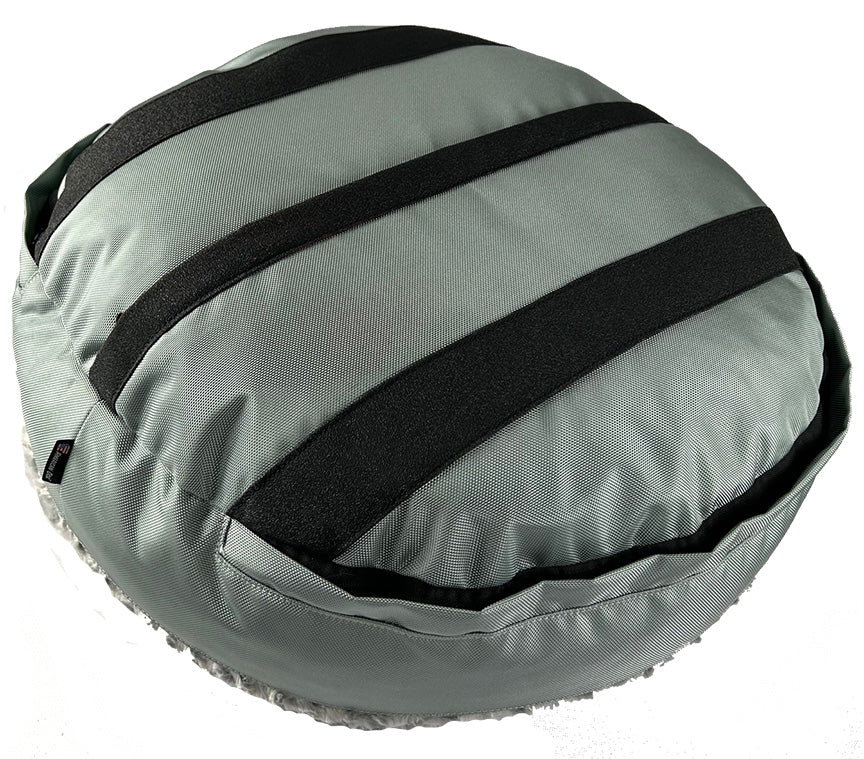 Bottom of silver Furvana round dog bed showing non-skid strips