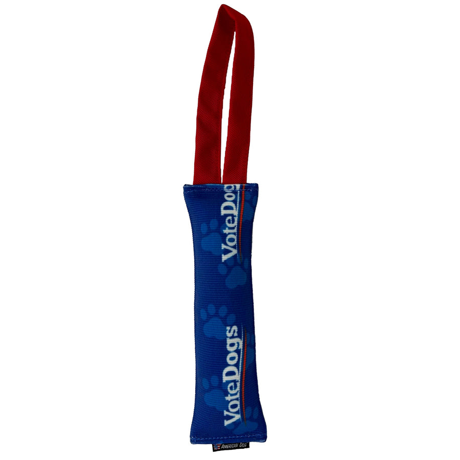Vote Dogs blue fire hose dog tug with red handle