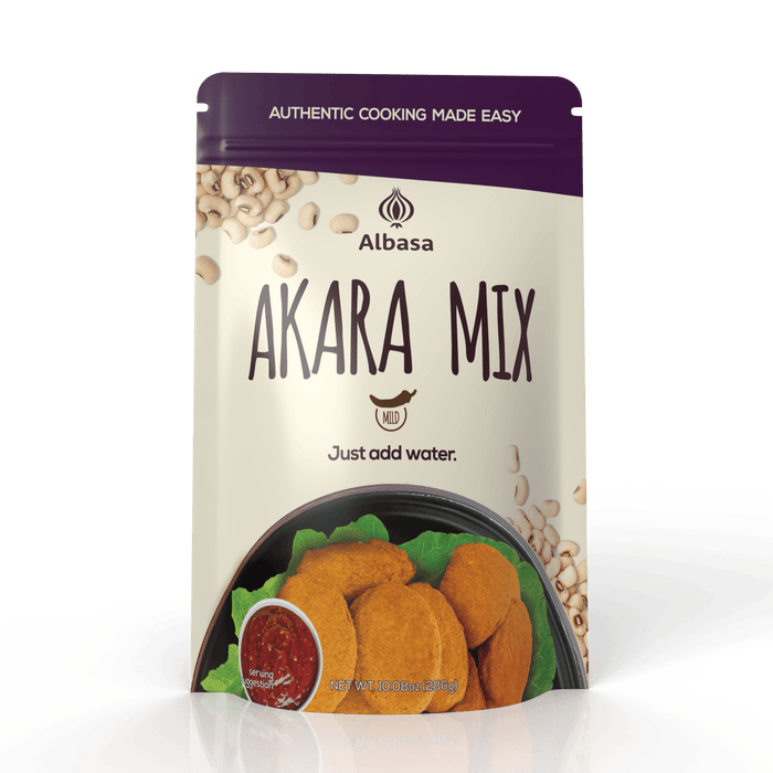 Mild Akara bean fritter mix pouch with purple label