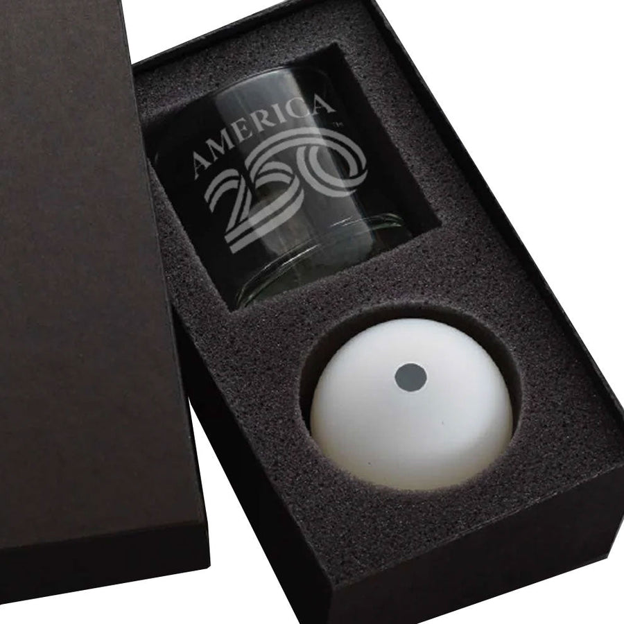 Gift packaging display for America250 Rocks Glass with Ice Mold Gift Set