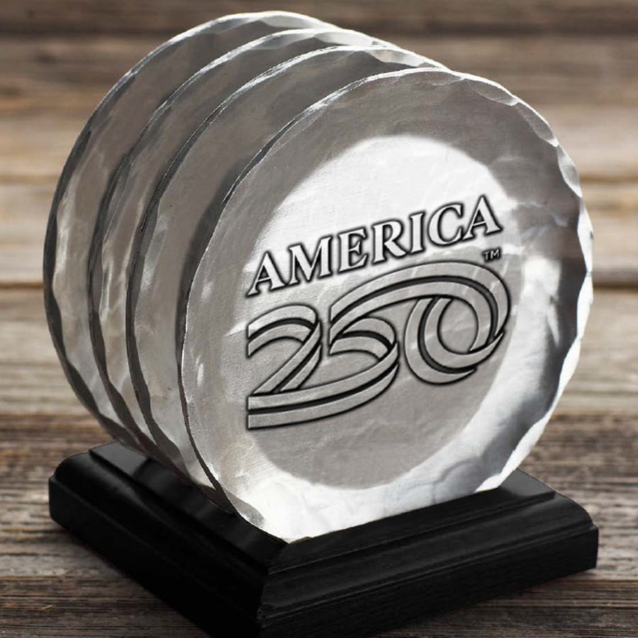 Close-up of the design on America250 4-Piece Coaster Set with Caddy