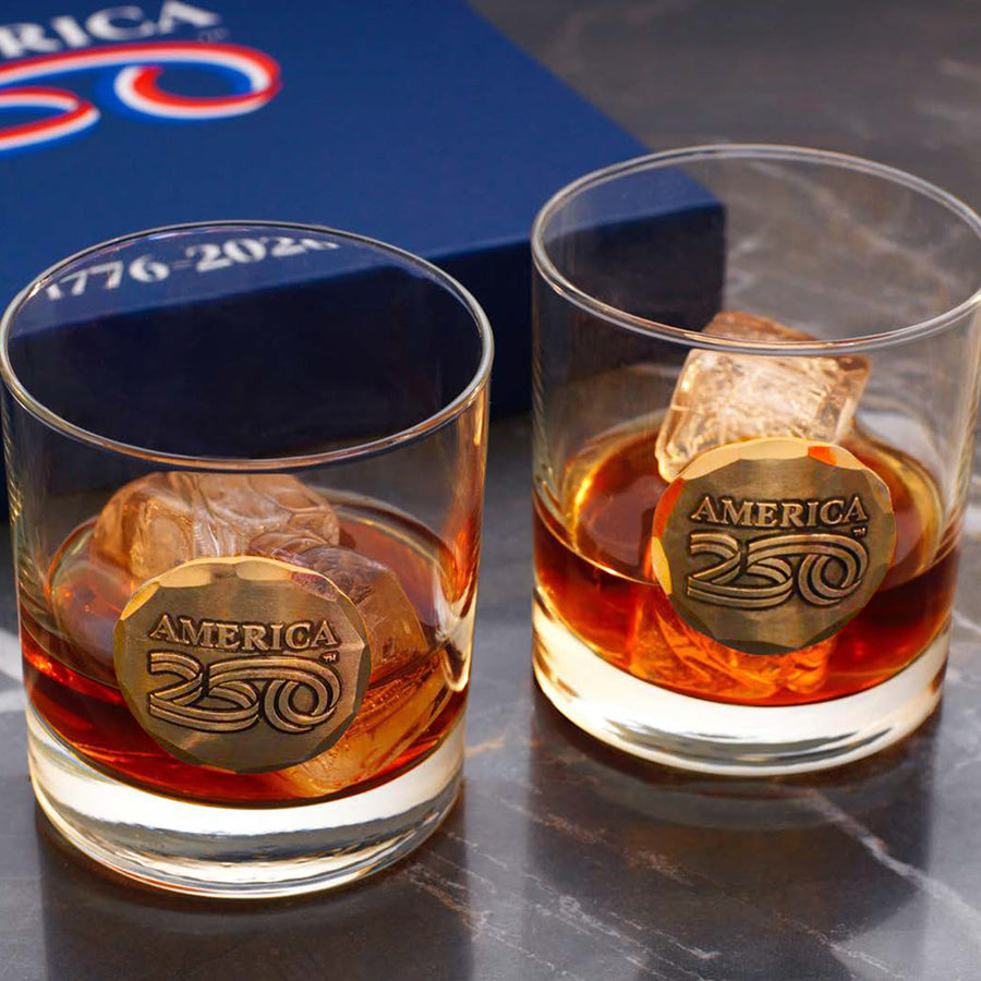 Styled display featuring America250 2-Piece Rocks Glass Gift Set