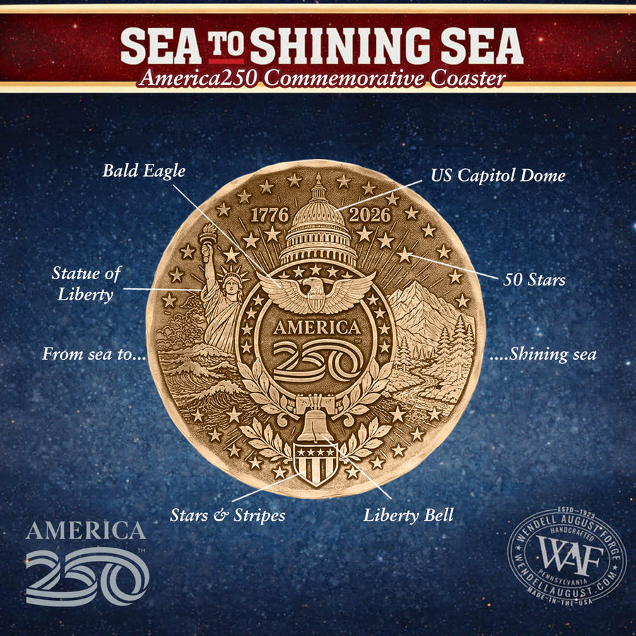 Product information card for America250 Sea to Shining Sea 4-piece Coaster Set