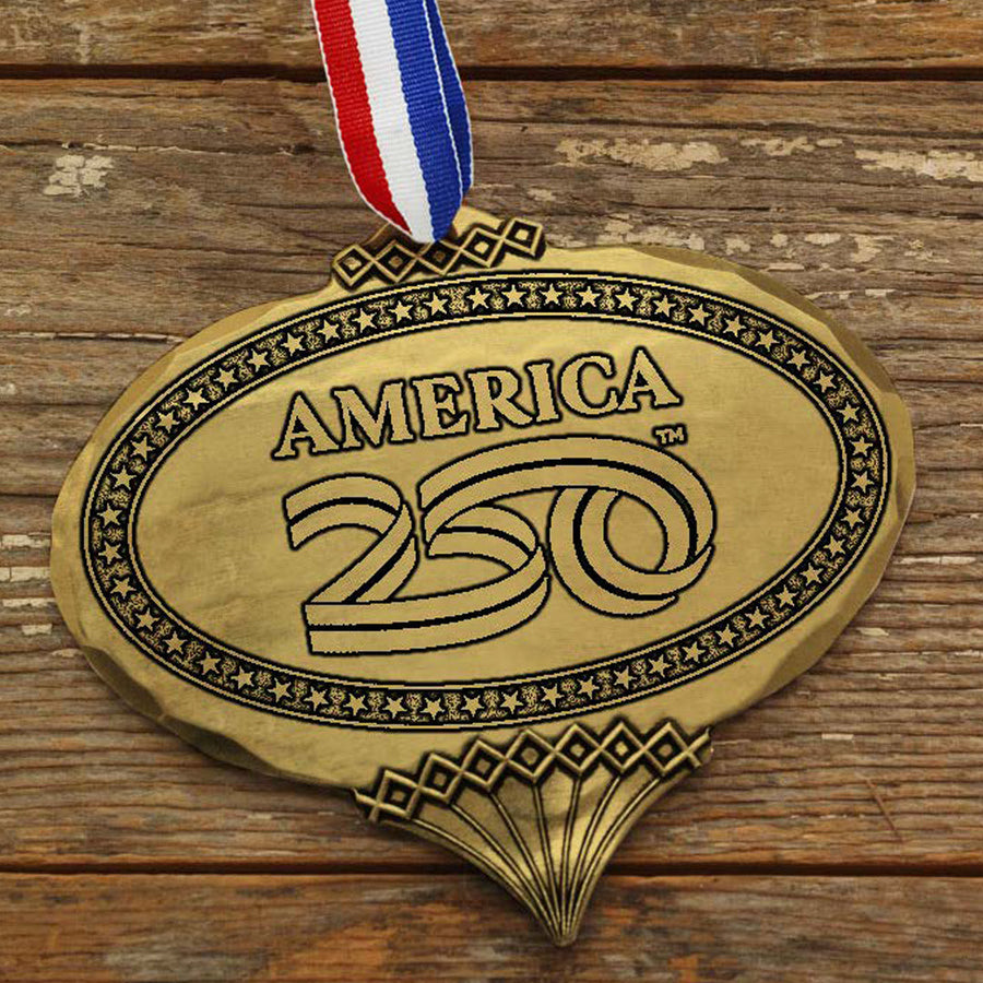 Styled display featuring America250 Heritage Oval Ornament