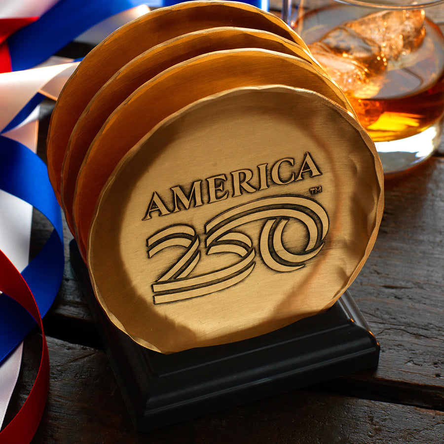Close-up of the design on America250 4-Piece Coaster Set with Caddy