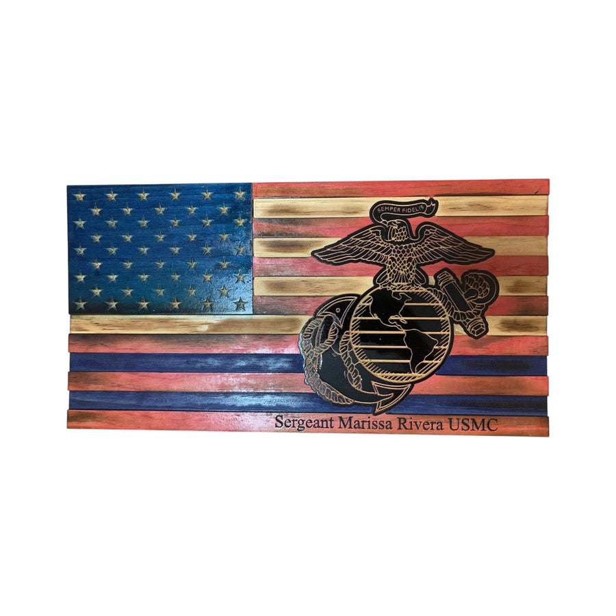Personalized military retirement wooden flag for Marines