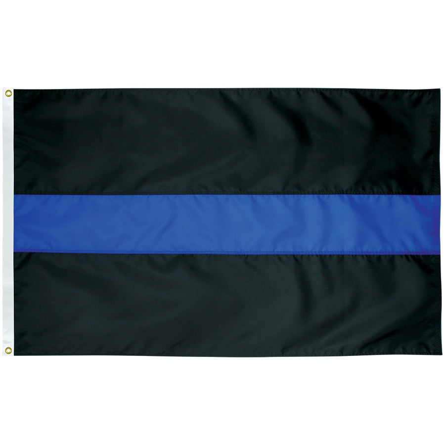American-made sewn Thin Blue Line outdoor flag with black stripes and a single blue stripe