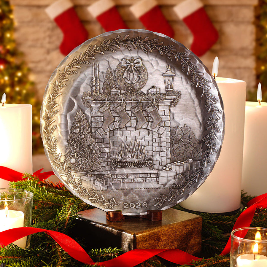 Styled display featuring 2026 Annual Plate - Cozy Christmas Hearth