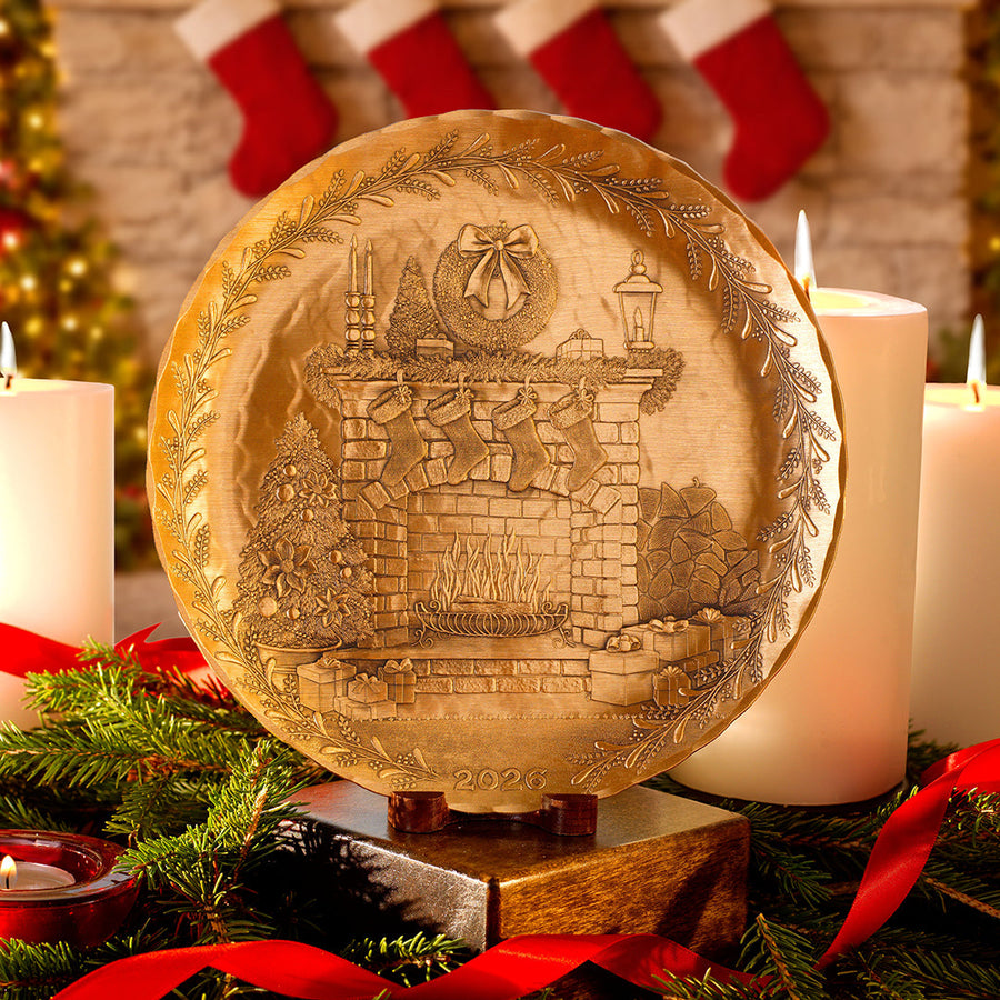 Styled display featuring 2026 Annual Plate - Cozy Christmas Hearth