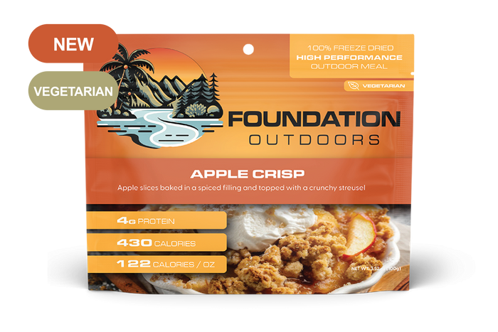 Freeze-dried apple crisp dessert pouch, front
